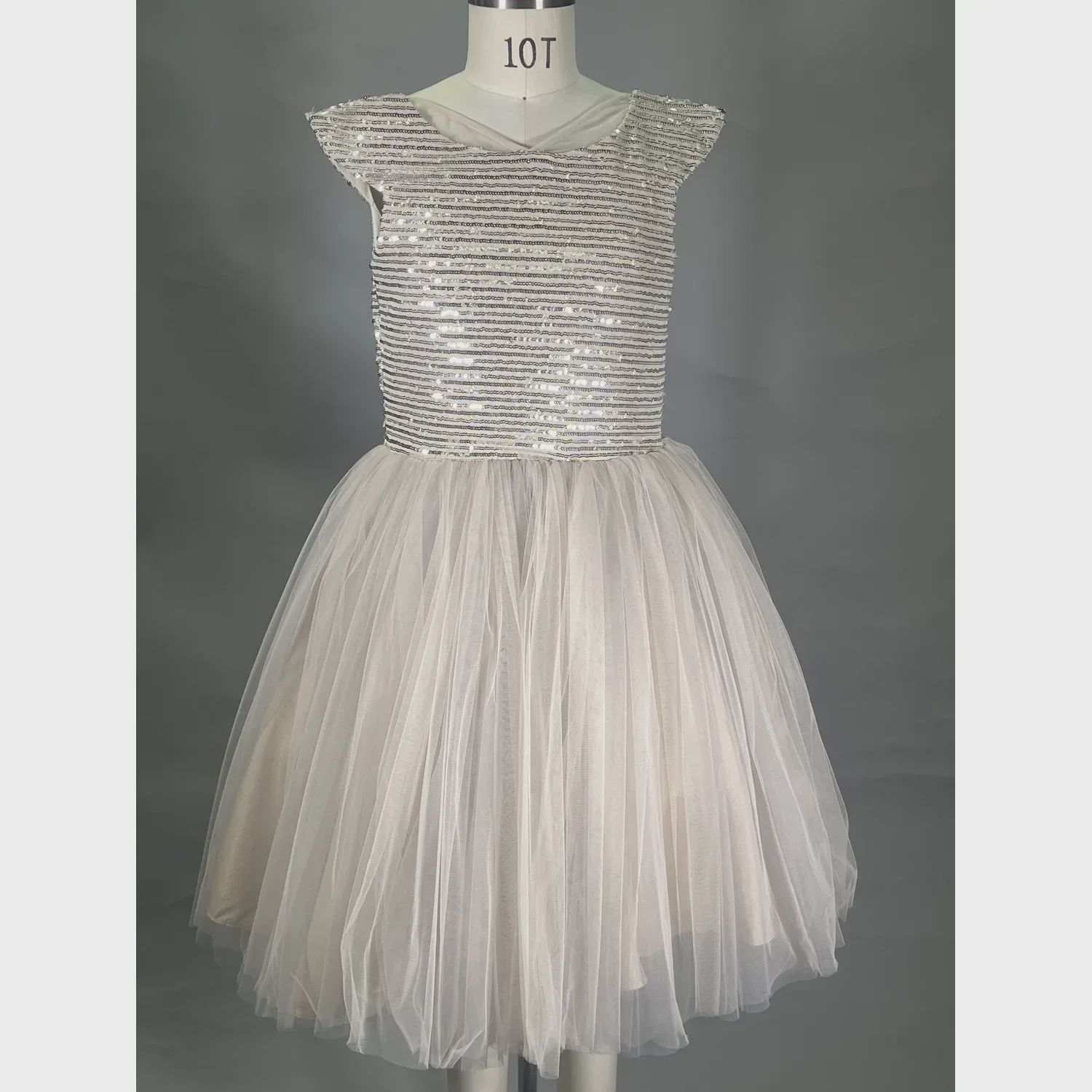 DRESS BEIGE SEQUIN BODICE TULLE SKIRT / 20902
