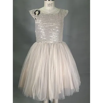DRESS BEIGE SEQUIN BODICE TULLE SKIRT / 20902