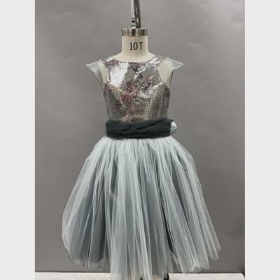 2 PC DRESS & HAIRCLIP MINT SEQUIN BODICE TULLE SKIRT WAISTPIN ON BELT / 20924