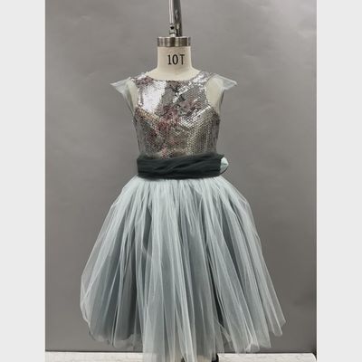 2 PC DRESS & HAIRCLIP MINT SEQUIN BODICE TULLE SKIRT WAISTPIN ON BELT / 20924