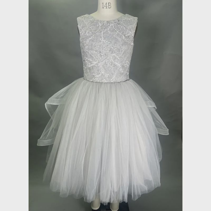DRESS GREY LACE & TULLE HIGH LOW / 20934
