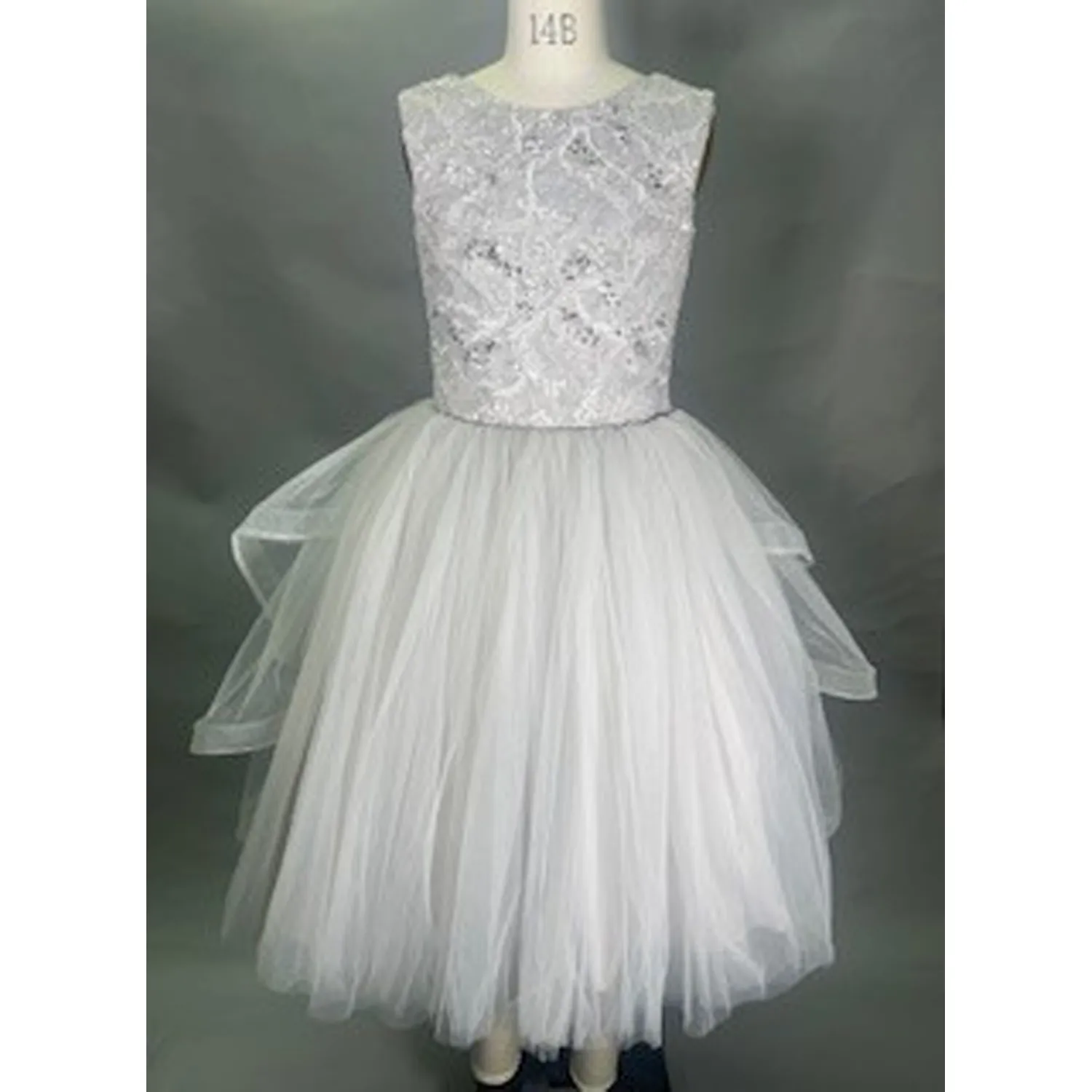 DRESS GREY LACE & TULLE HIGH LOW / 20934