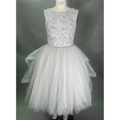 DRESS GREY LACE & TULLE HIGH LOW / 20934