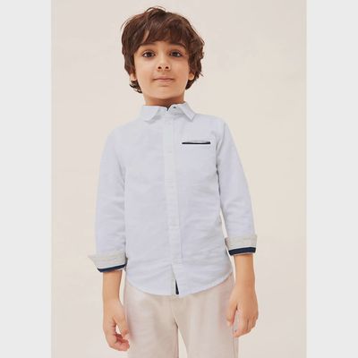 LINEN SHIRT WHITE NAVY POCKET TRIM / 3165-040
