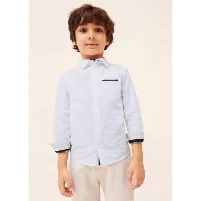 LINEN SHIRT WHITE NAVY POCKET TRIM / 3165-040