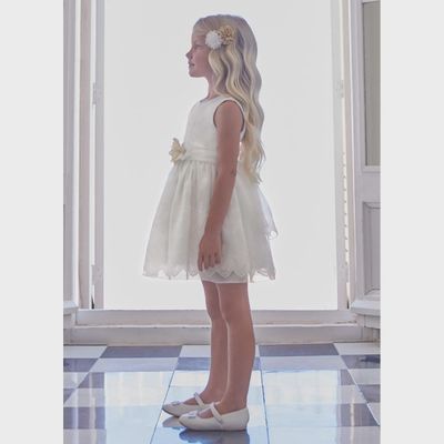 DRESS WHITE EMBROIDERED ORGANZA SLEEVELESS WITH BELT / 5022-096