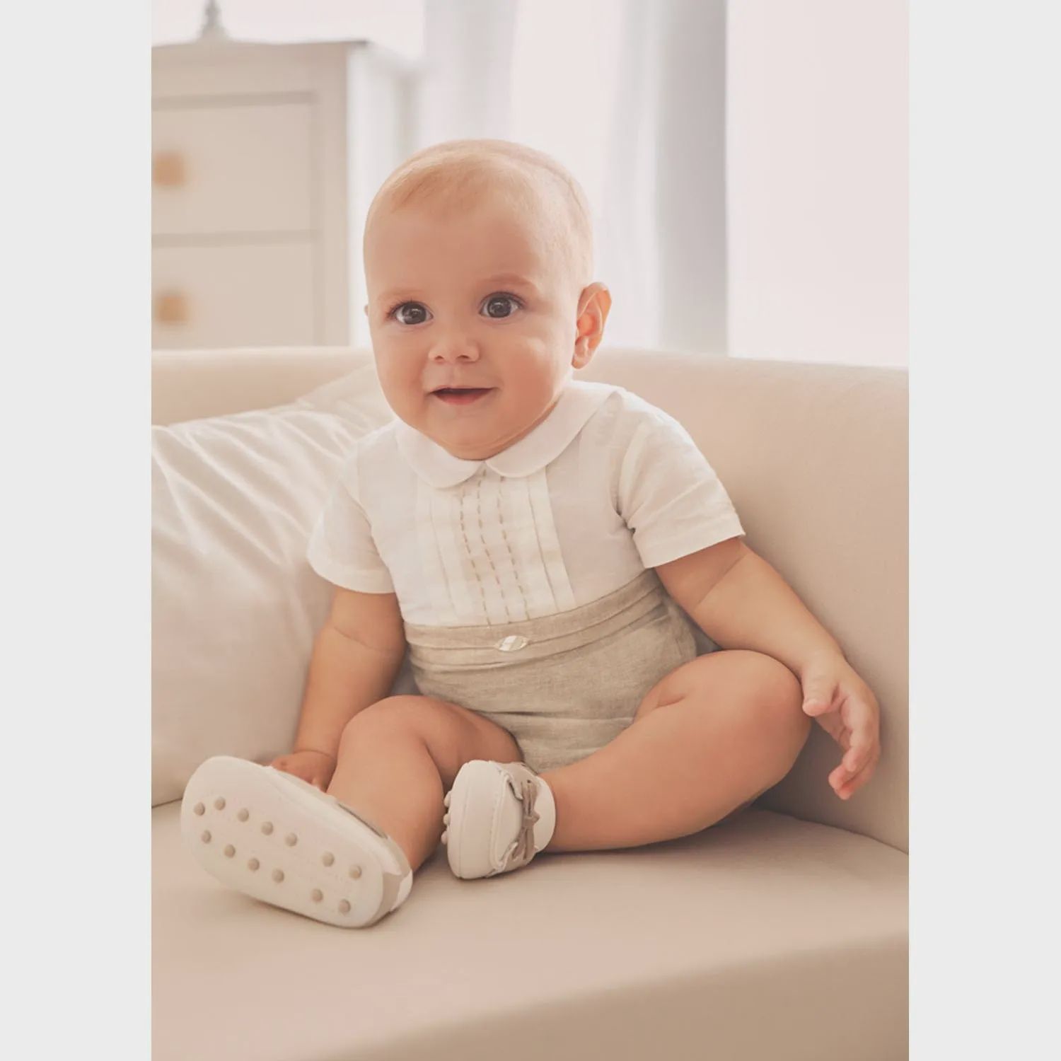 ROMPER LINEN BEIGE & CREAM SHORT / 1611-056