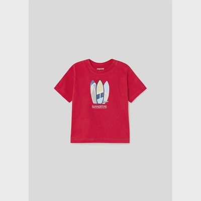 TSHIRT RED MULTI COLORED SURFBOARD PRINT / 1020-017
