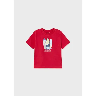 TSHIRT RED MULTI COLORED SURFBOARD PRINT / 1020-017