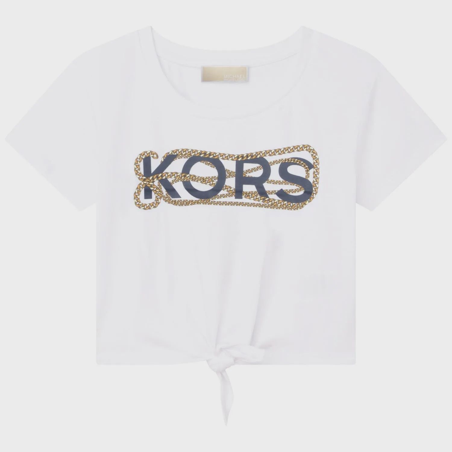 CROP TSHIRT WHITE NAVY LOGO GOLD CHAIN / R15188-10P