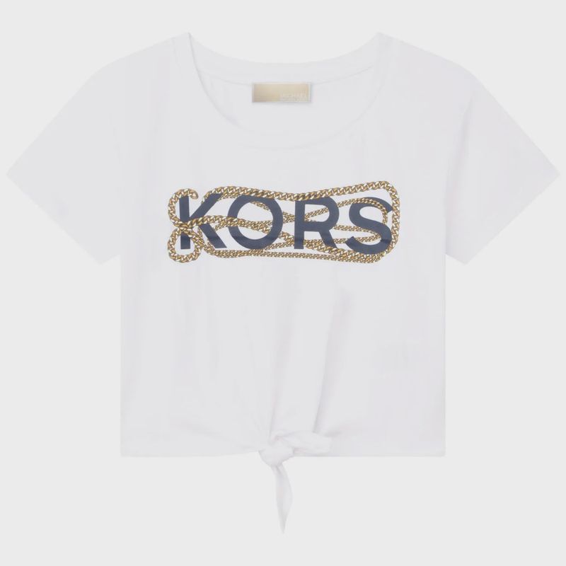 CROP TSHIRT WHITE NAVY LOGO GOLD CHAIN / R15188-10P