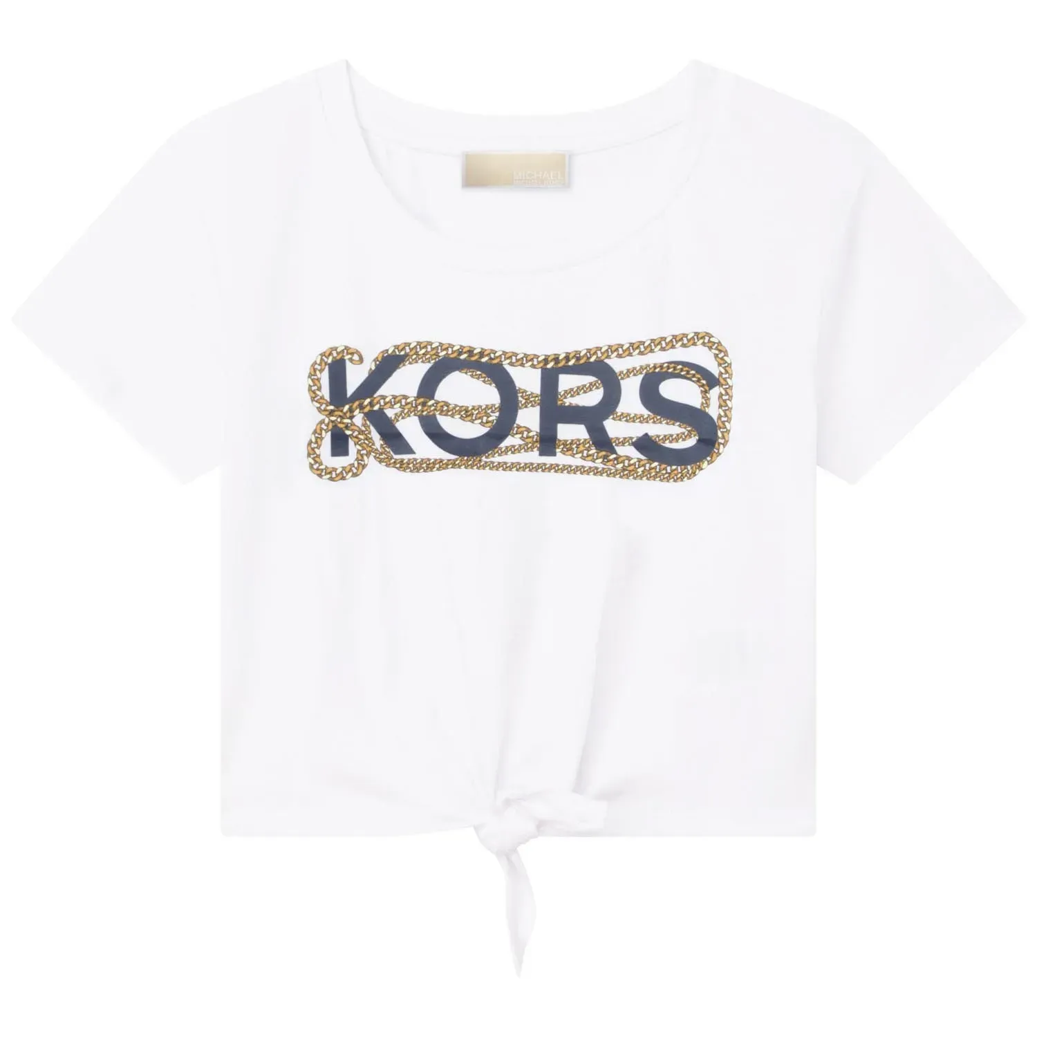 CROP TSHIRT WHITE NAVY LOGO GOLD CHAIN / R15188-10P
