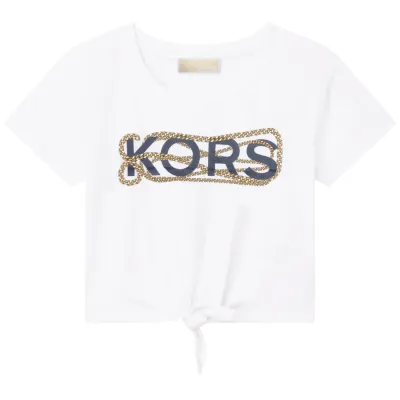 CROP TSHIRT WHITE NAVY LOGO GOLD CHAIN / R15188-10P