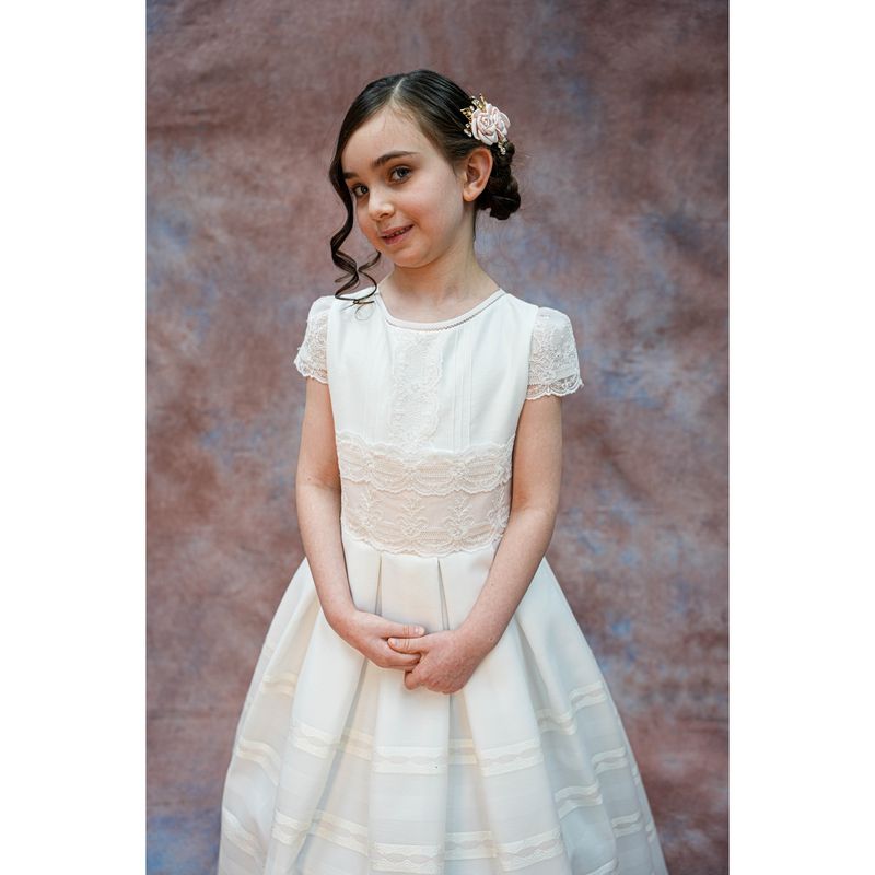 GOWN OFF WHITE LACE CAP SLEEVE &WAIST & BACK TRIM / 6416-13 GOWN OFF WHITE LACE CAP SLEEVE &WAIST & BACK TRIM / 6416-13