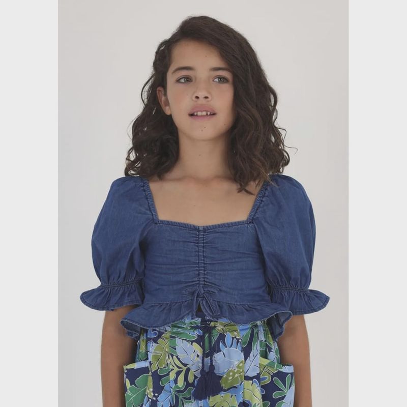BLOUSE SOFT DENIN SQUARE NECKLINE SMOCKING BACK / 6197-067 BLOUSE SOFT DENIN SQUARE NECKLINE SMOCKING BACK / 6197-067