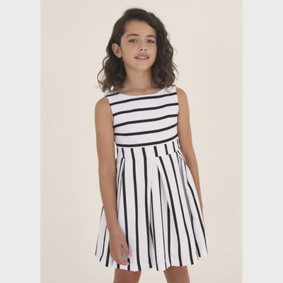 DRESS BLACK & WHITE STRIPE PLEATS & OPEN BACK / 6910-074