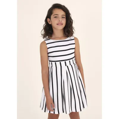 DRESS BLACK & WHITE STRIPE PLEATS & OPEN BACK / 6910-074