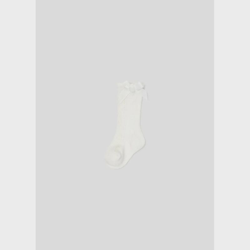 LONG SOCK CREAM BOW TRIM / 9595-047
