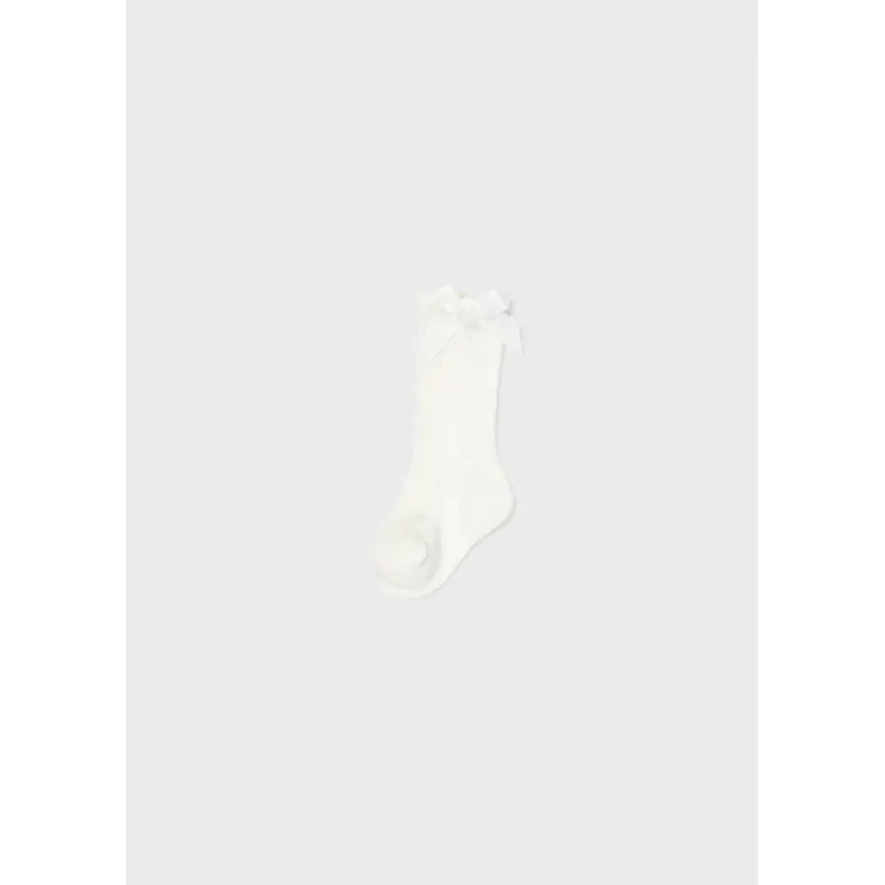 LONG SOCK CREAM BOW TRIM / 9595-047