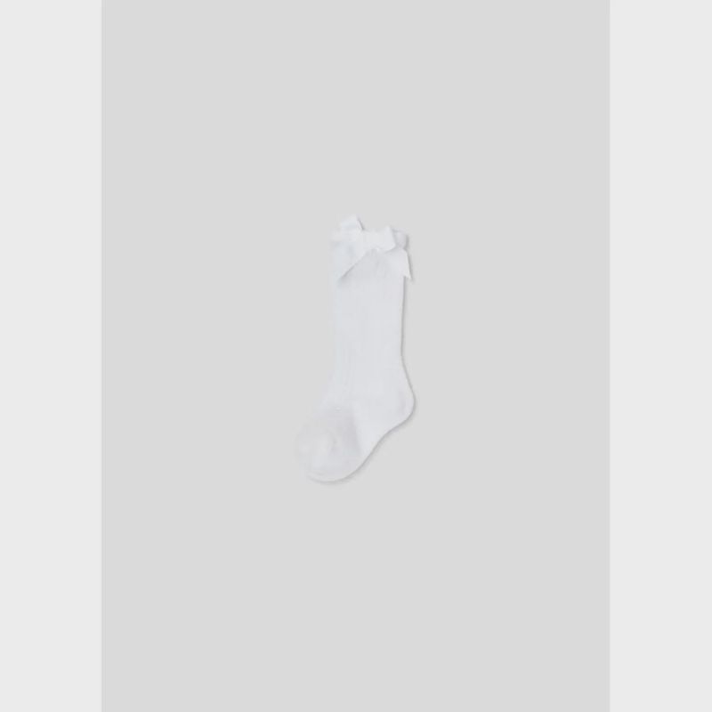 LONG SOCK WHTE BOW TRIM / 9595-045