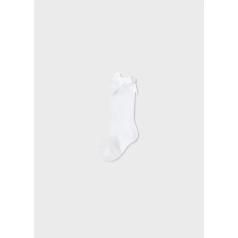 LONG SOCK WHTE BOW TRIM / 9595-045
