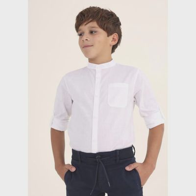 SHIRT WHITE PULLUP LONG SLEEVE MAO COLLAR / 6115-077