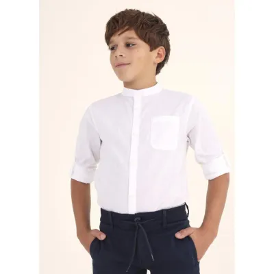 SHIRT WHITE PULLUP LONG SLEEVE MAO COLLAR / 6115-077