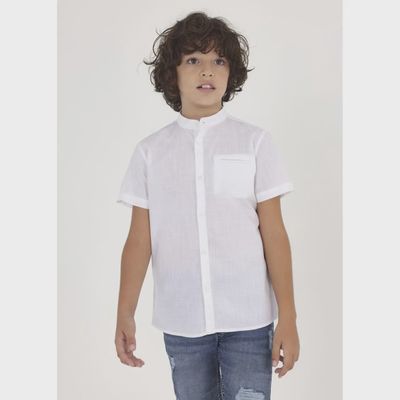 SHIRT WHITE MAO COLLAR SHORT SLEEVE / 6113-072