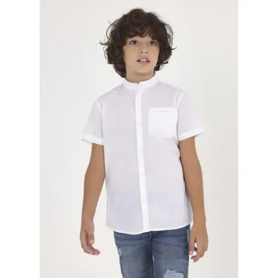 SHIRT WHITE MAO COLLAR SHORT SLEEVE / 6113-072