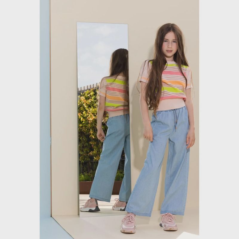 KNIT SWEATER MULTI COLORED STRIPES PINK SHORT SLEEVE / N302-5310-254