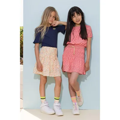 DRESS & ROPE BELT PINK PALM LEAVES PRINT SMOCKED WAIST / N302-5806-254