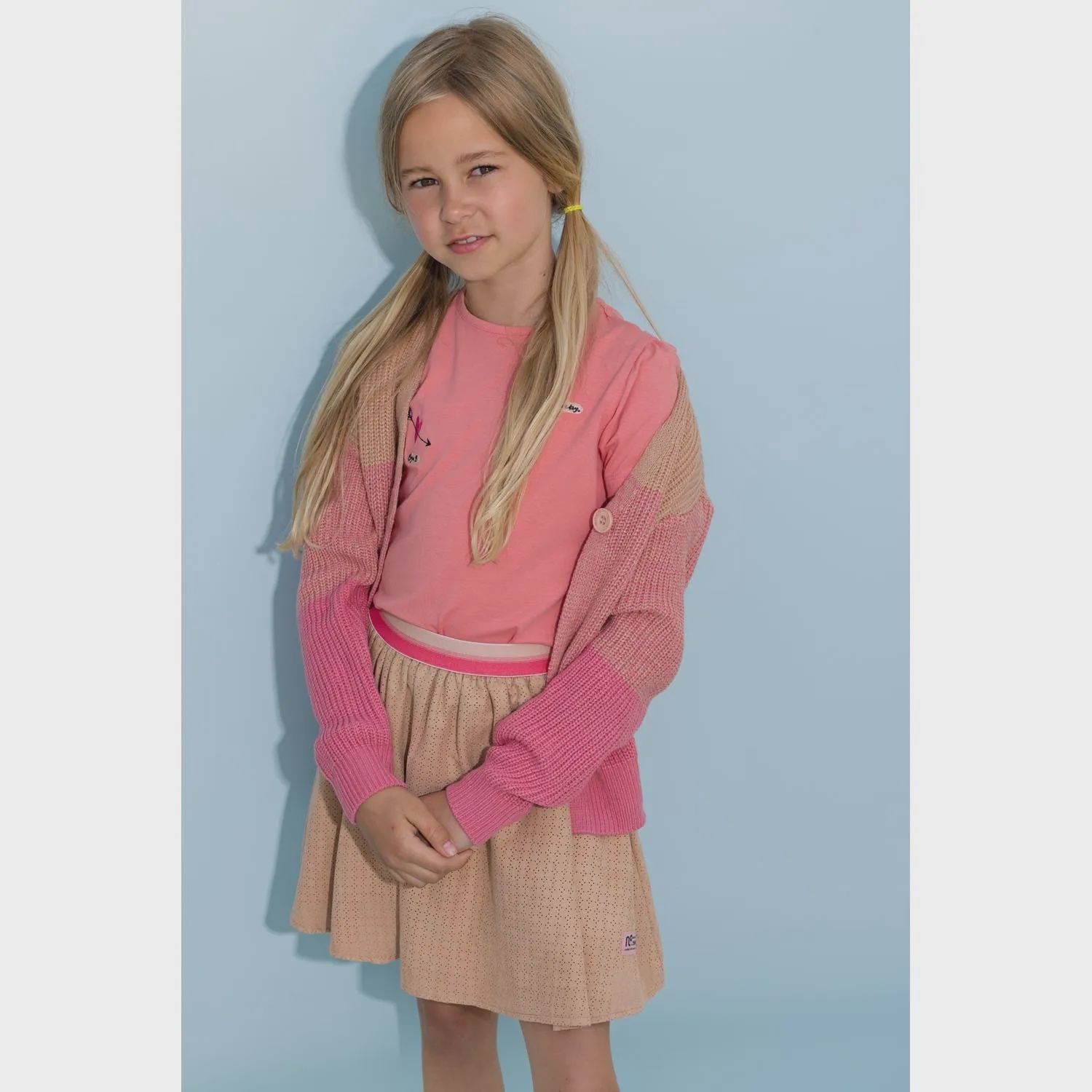 KNIT CARDIGAN PINK STRIPE 1 BUTTON CLOSURE / N302-5306-254