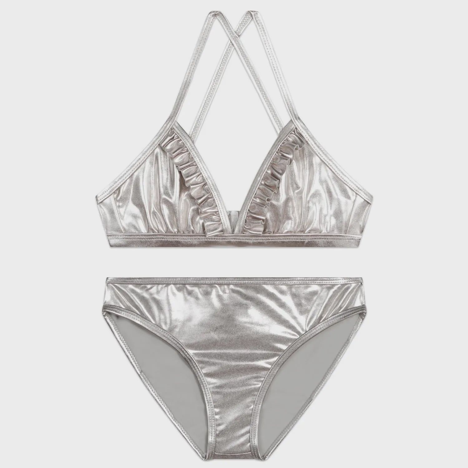 2PC BIKINI LIGHT GREY SILVER LAME / R10167-16