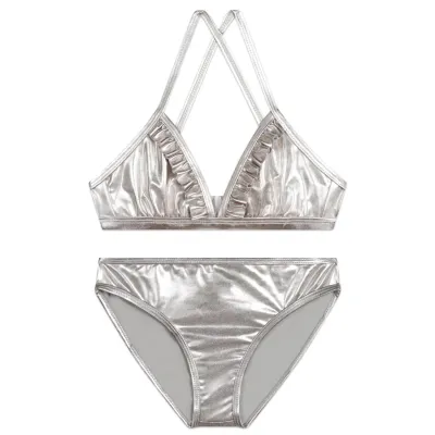 2PC BIKINI LIGHT GREY SILVER LAME / R10167-16
