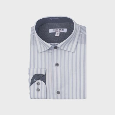 SHIRT WHITE & GREY STRIPE COTTON / SH9710