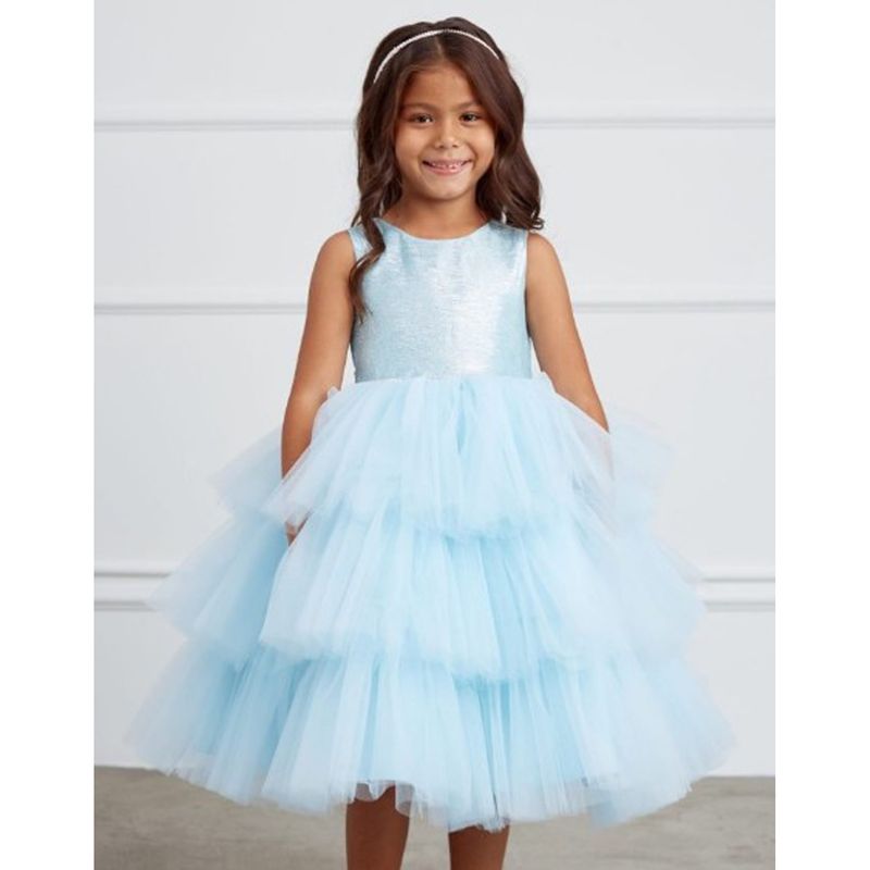 DRESS & HEADBAND SKY BLUE LAME TOP TULLE LAYER SKIRT / TT5790S