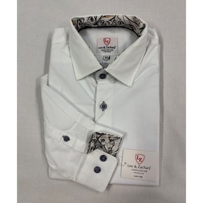 WHITE SHIRT GREY TRIM WRINKLE FREE / P5520