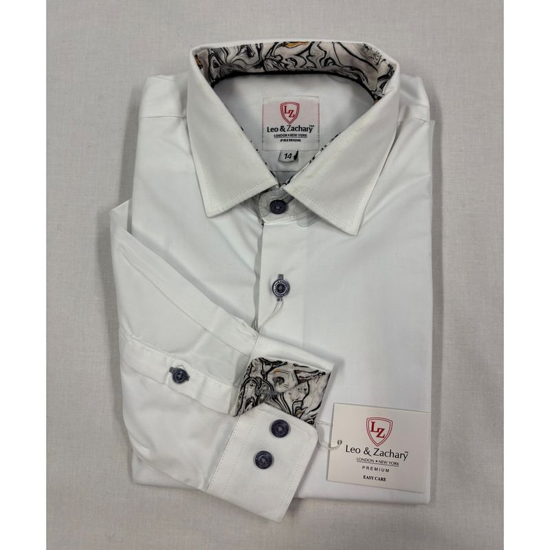WHITE SHIRT GREY TRIM WRINKLE FREE / P5520