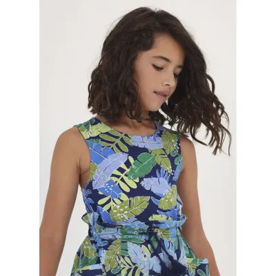 TANK TOP NAVY & GREEN & BLUE LEAVES PRINT / 6061-054