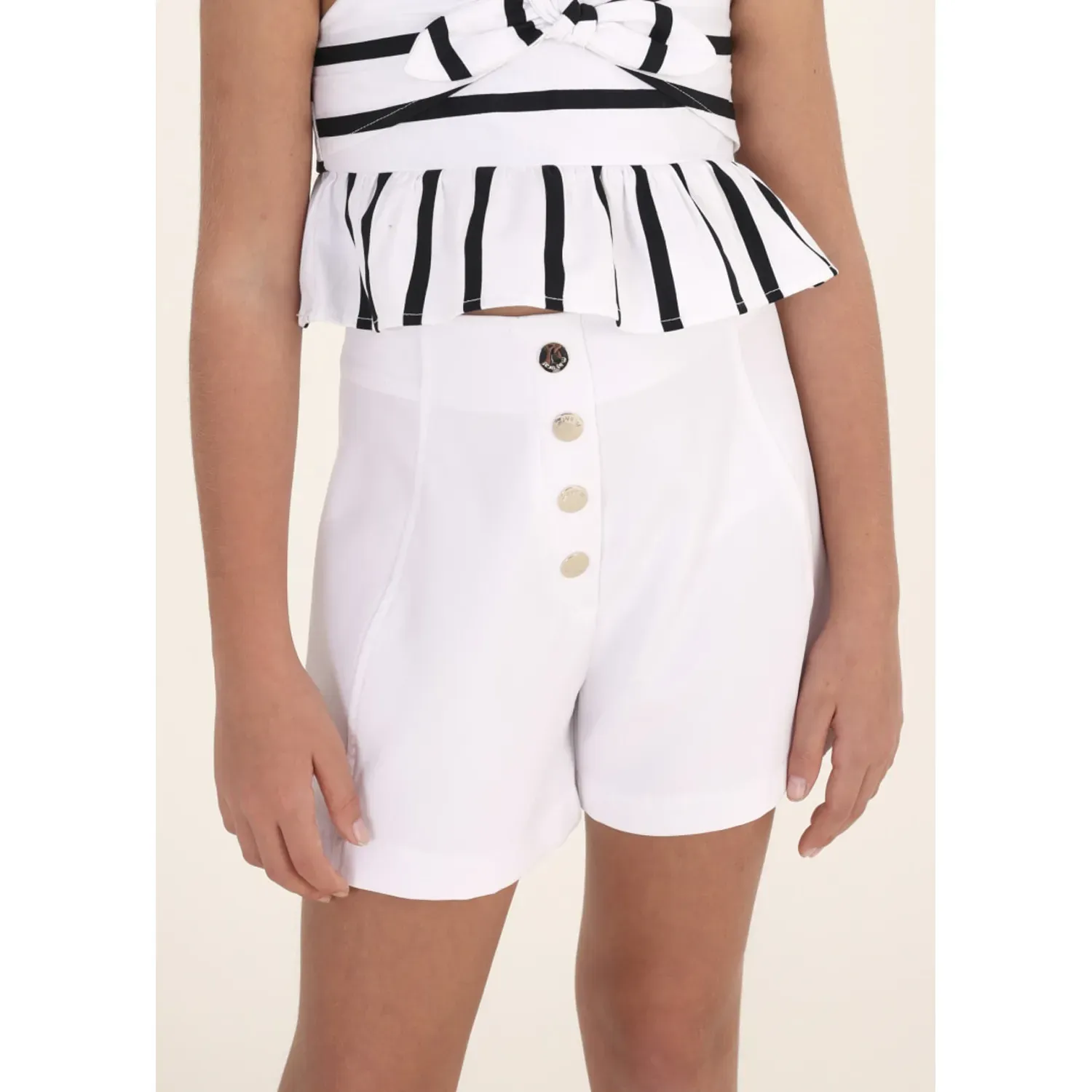 CREPE SHORTS WHITE GOLD BUTTONS / 6235-087 CREPE SHORTS WHITE GOLD BUTTONS / 6235-087