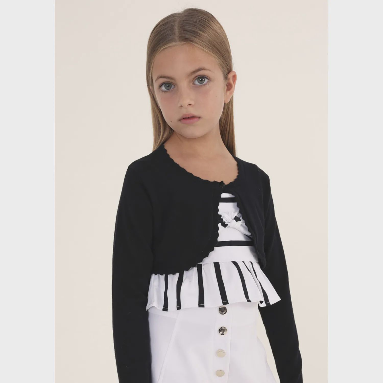 BOLERO CARDIGAN BLACK KNIT 1 BUTTON CLOSURE / 332-091