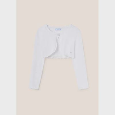 BOLERO CARDIGAN WHITE SCALLOPED EDGING 1 BUTTON CLOSURE / 332-095