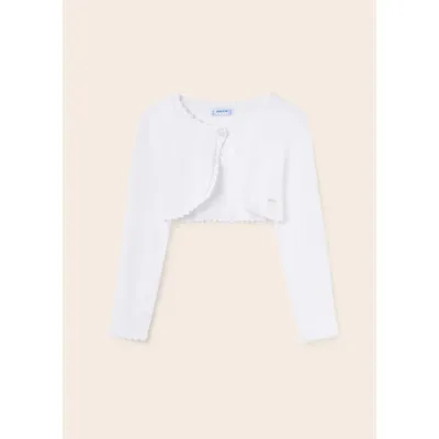 BOLERO CARDIGAN WHITE SCALLOPED EDGING 1 BUTTON CLOSURE / 332-095
