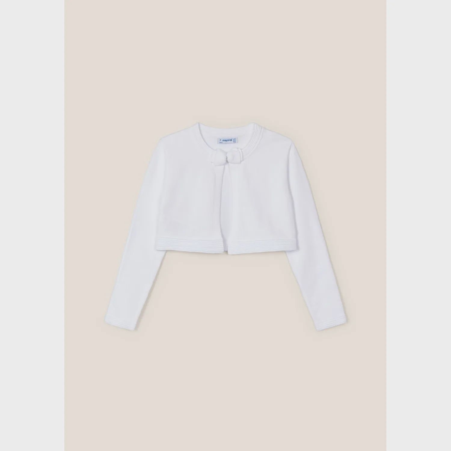 CARDIGAN WHITE BOW CLOSURE RIBBED TRIM / 321-080
