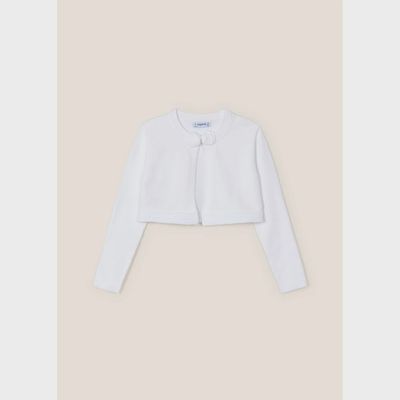 CARDIGAN WHITE BOW CLOSURE RIBBED TRIM / 321-080