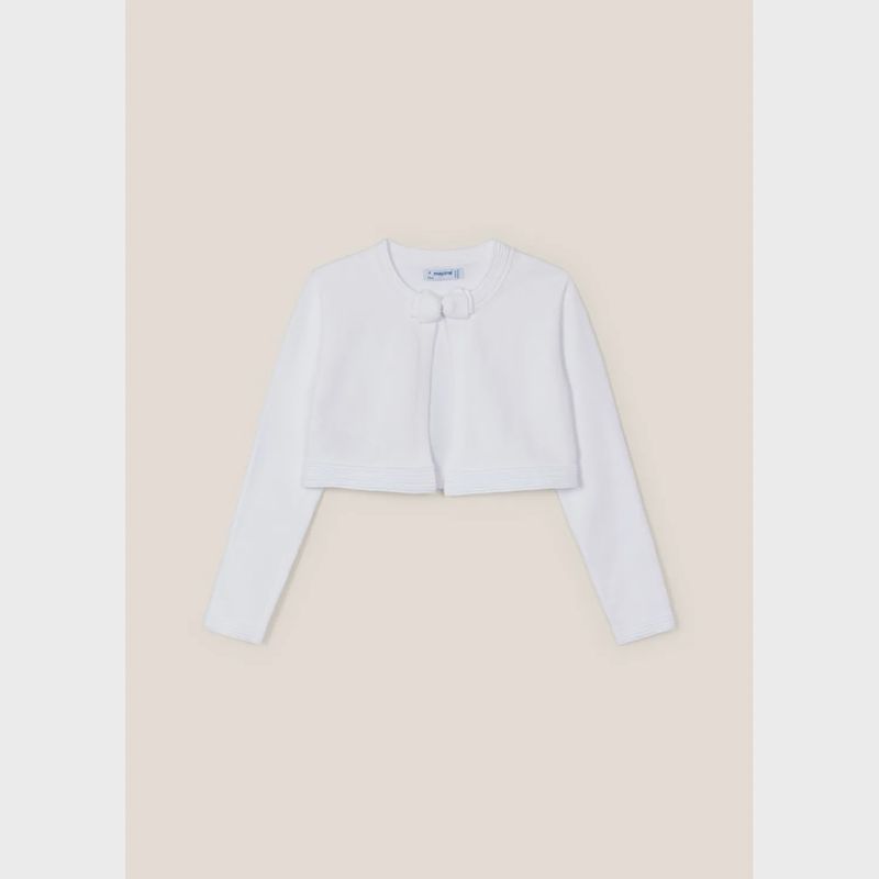 CARDIGAN WHITE BOW CLOSURE RIBBED TRIM / 321-080