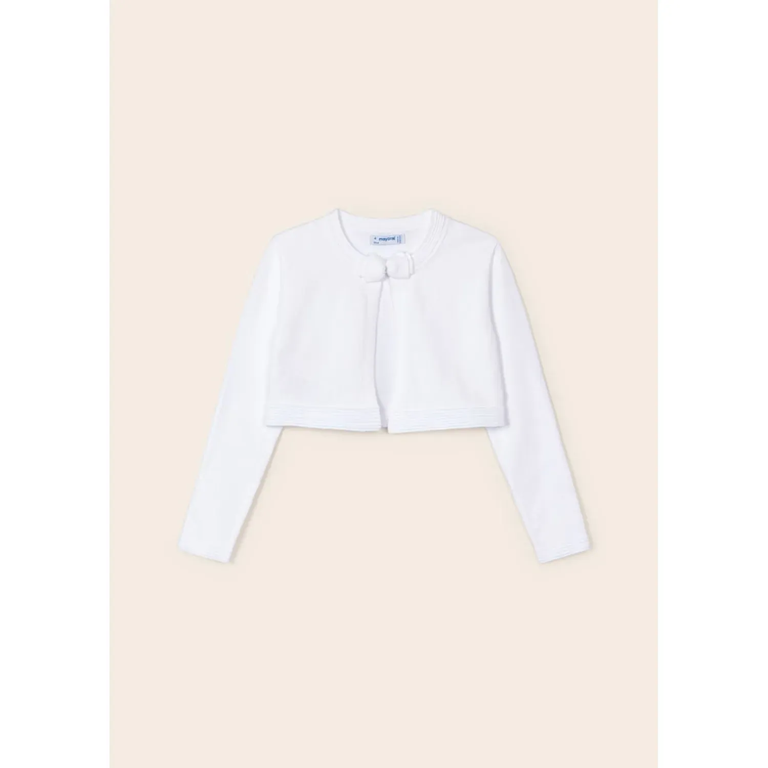 CARDIGAN WHITE BOW CLOSURE RIBBED TRIM / 321-080