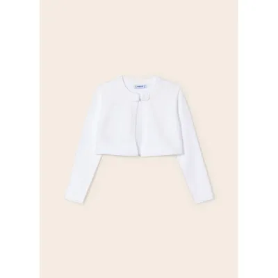CARDIGAN WHITE BOW CLOSURE RIBBED TRIM / 321-080