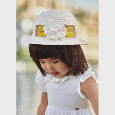 STRAW HAT WHITE YELLOW & BROWN & WHITE TRIM / 433-033