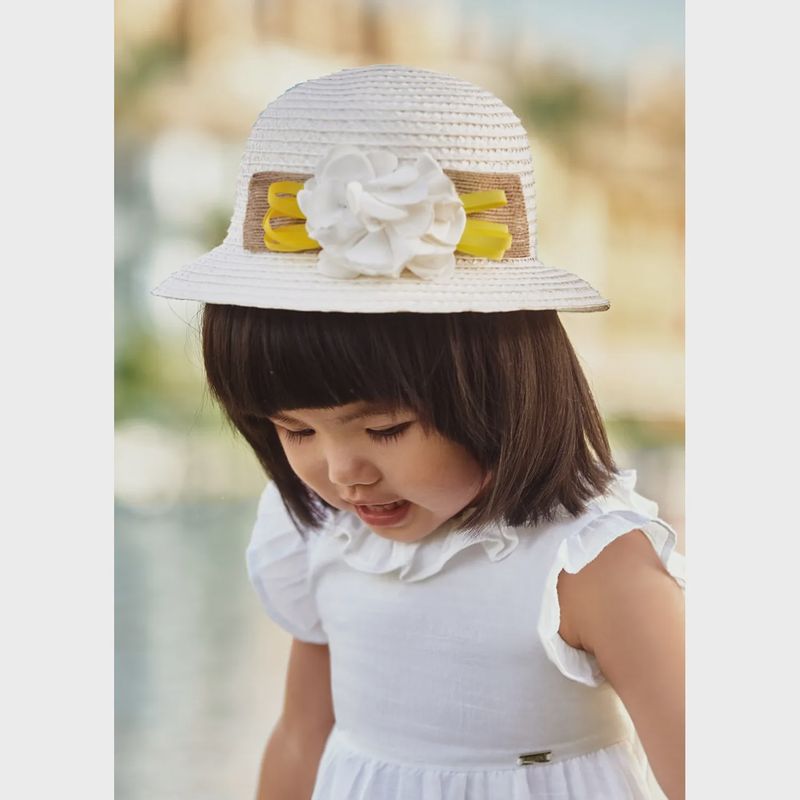 STRAW HAT WHITE YELLOW & BROWN & WHITE TRIM / 433-033 STRAW HAT WHITE YELLOW & BROWN & WHITE TRIM / 433-033